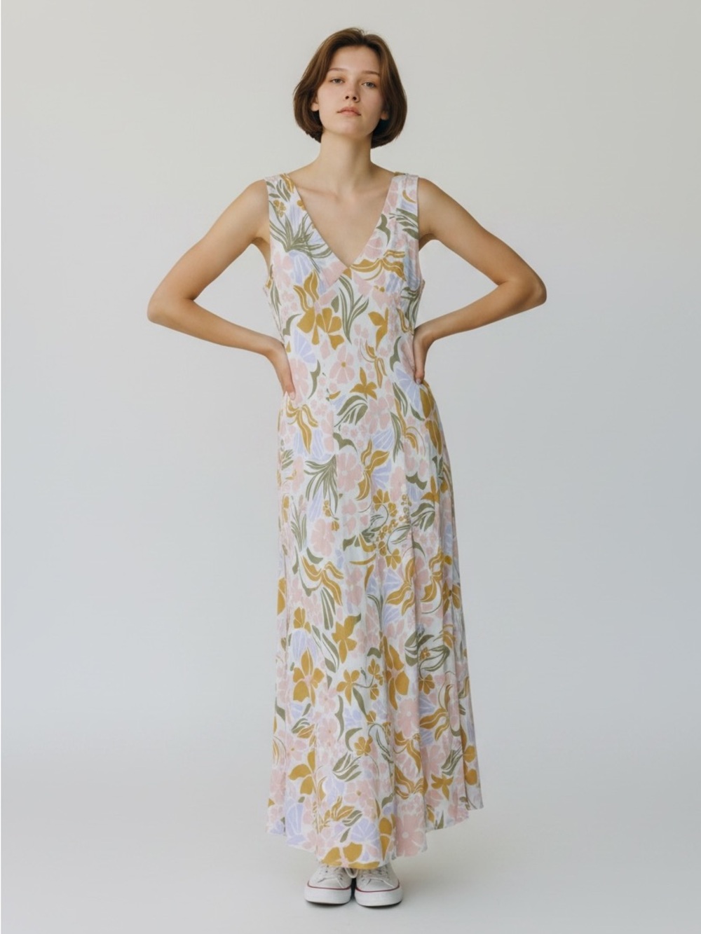 Anthropologie Paper Heart Linen Blend Maxi Dress Floral Coastal Summer SZ Small
